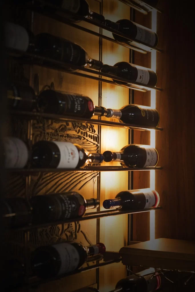 Grain and Iron Wine Rack side front view wood lighted